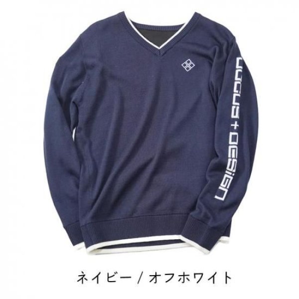 画像2: ゴルフウェア ドゥーカス ブイネックウィンドセーター ネイビー/オフホワイト/シルバー 2025年 秋冬新作 メンズ (2)