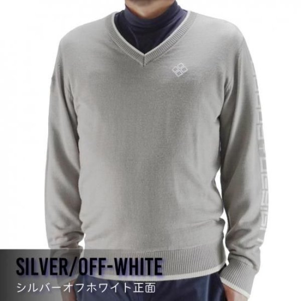 画像11: ゴルフウェア ドゥーカス ブイネックウィンドセーター ネイビー/オフホワイト/シルバー 2025年 秋冬新作 メンズ (11)