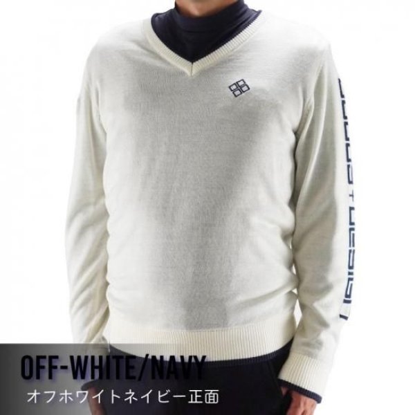 画像9: ゴルフウェア ドゥーカス ブイネックウィンドセーター ネイビー/オフホワイト/シルバー 2025年 秋冬新作 メンズ (9)