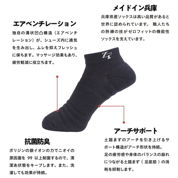 画像9: アンチバクテリア ソックス 25〜27cm 2足セット 靴下 ゼロフィット 男女兼用 防臭 快適 運動 スポーツ 抗菌 清潔 日本製 耐久性 送料無料 (9)