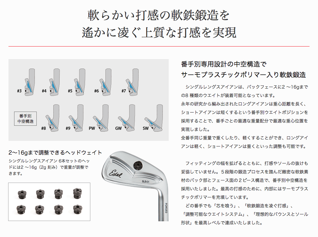 シングルレングスアイアン SLS-01｜Edel Golf - Evolvin -エヴォルヴィン-