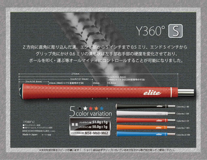 グリップ（単品）＞エリート elitegrips｜Y360°S グリップ バックライン有り 無し ウッド アイアン用｜地クラブ販売のEvolvin